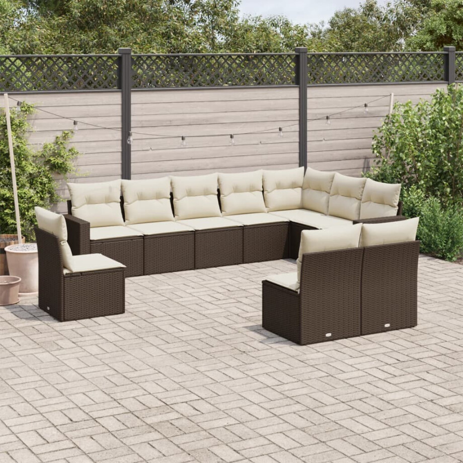 vidaXL 10-delige Loungeset met kussens poly rattan bruin afbeelding 1