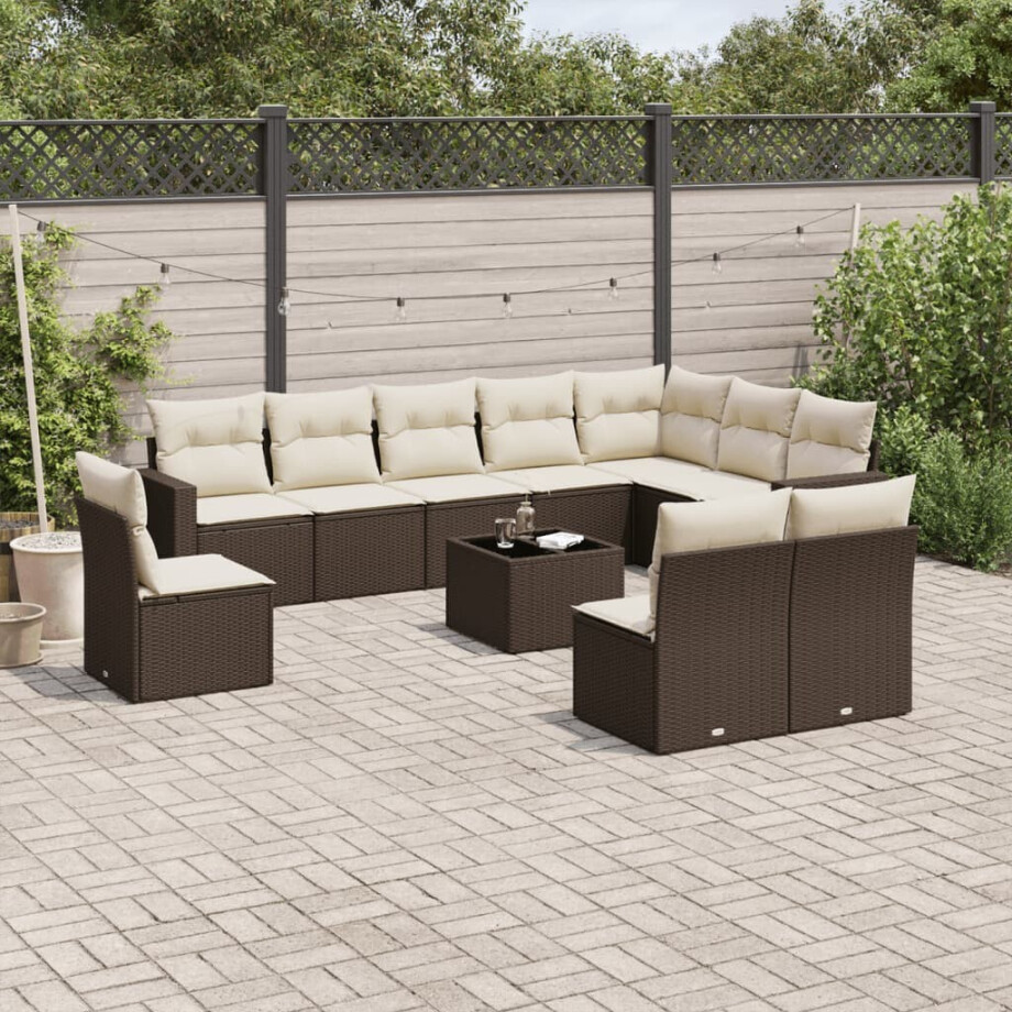 vidaXL 11-delige Loungeset met kussens poly rattan bruin afbeelding 1