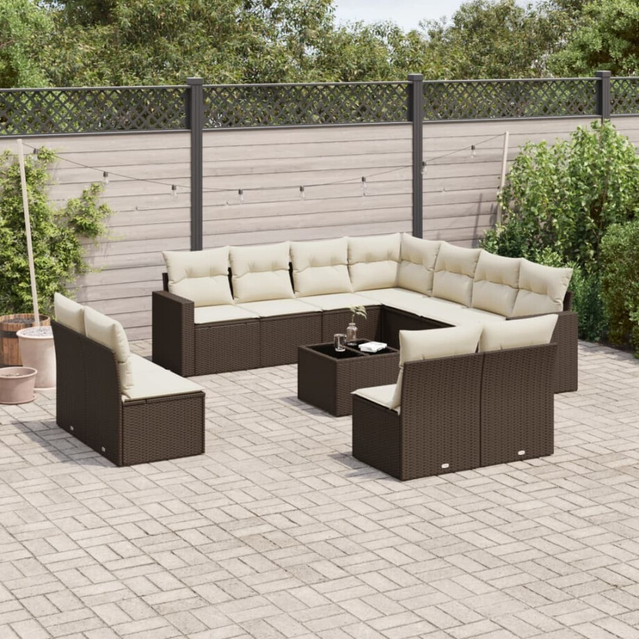 vidaXL 12-delige Loungeset met kussens poly rattan bruin vidaXL 12-delige Loungeset met kussens poly rattan bruin afbeelding 1
