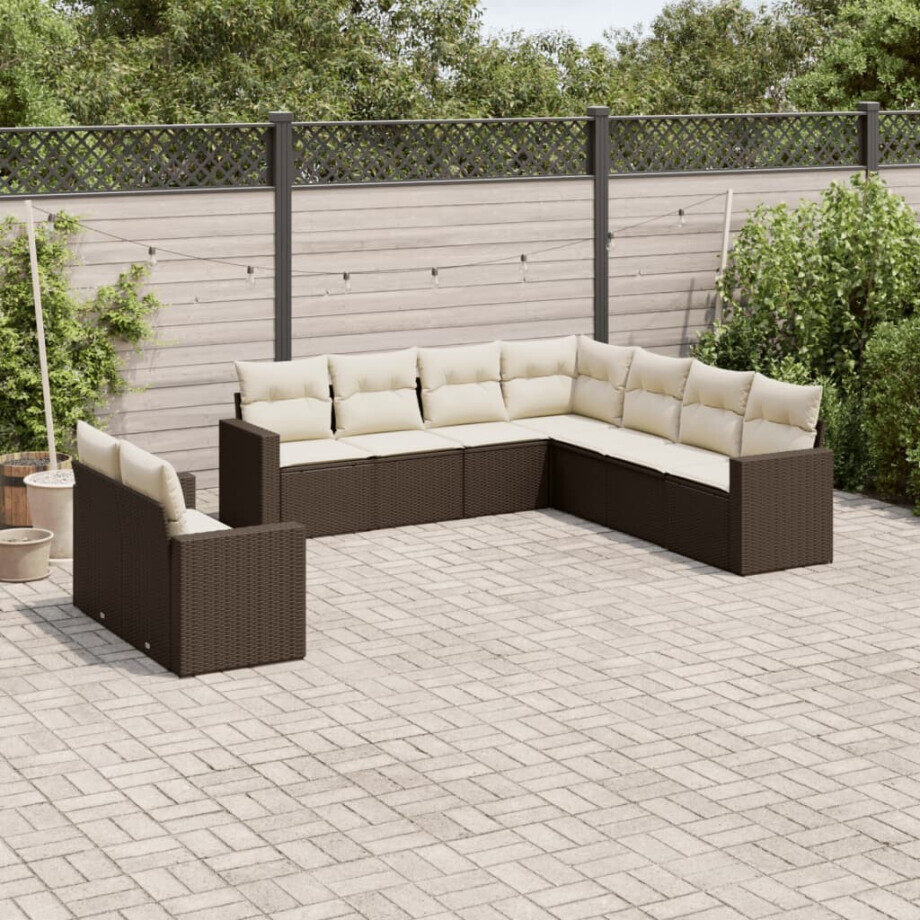 vidaXL 9-delige Loungeset met kussens poly rattan bruin afbeelding 1