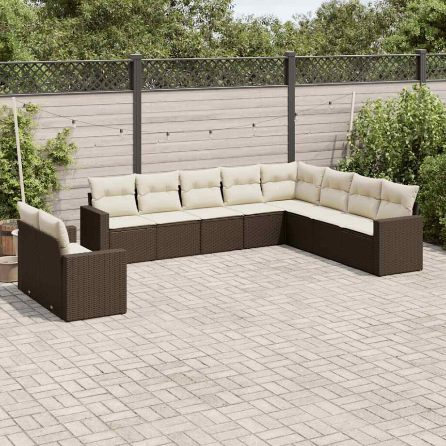 vidaXL 10-delige Loungeset met kussens poly rattan bruin afbeelding 1