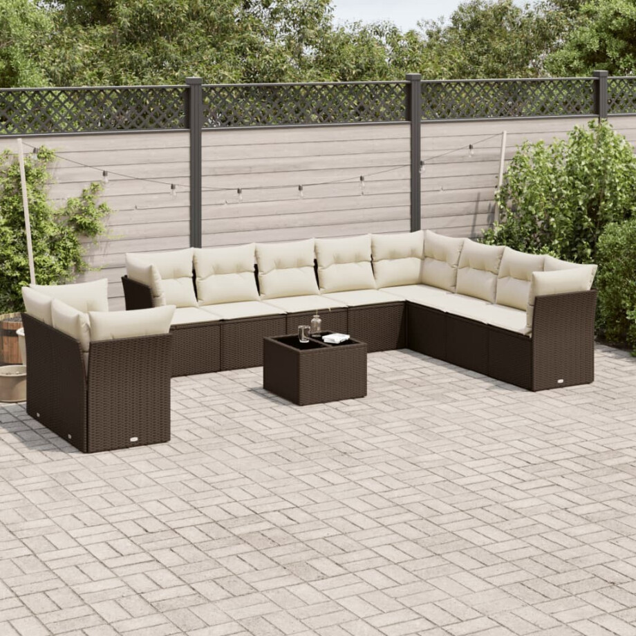 vidaXL 11-delige Loungeset met kussens poly rattan bruin afbeelding 1
