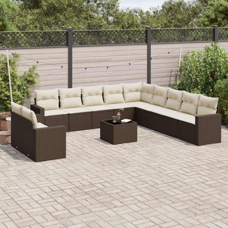 vidaXL 12-delige Loungeset met kussens poly rattan bruin vidaXL 12-delige Loungeset met kussens poly rattan bruin afbeelding 1