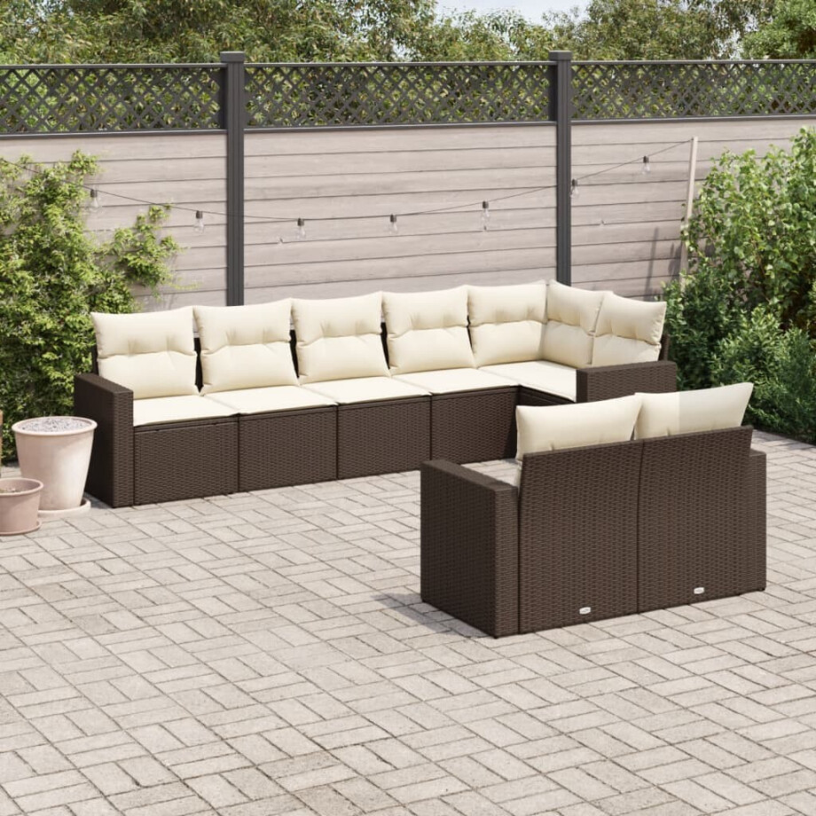 vidaXL 8-delige Loungeset met kussens poly rattan bruin afbeelding 1