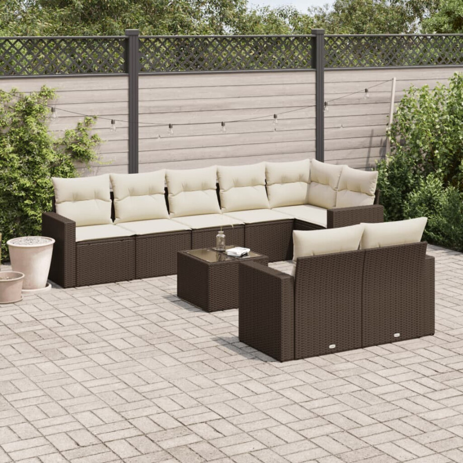 vidaXL 9-delige Loungeset met kussens poly rattan bruin afbeelding 1
