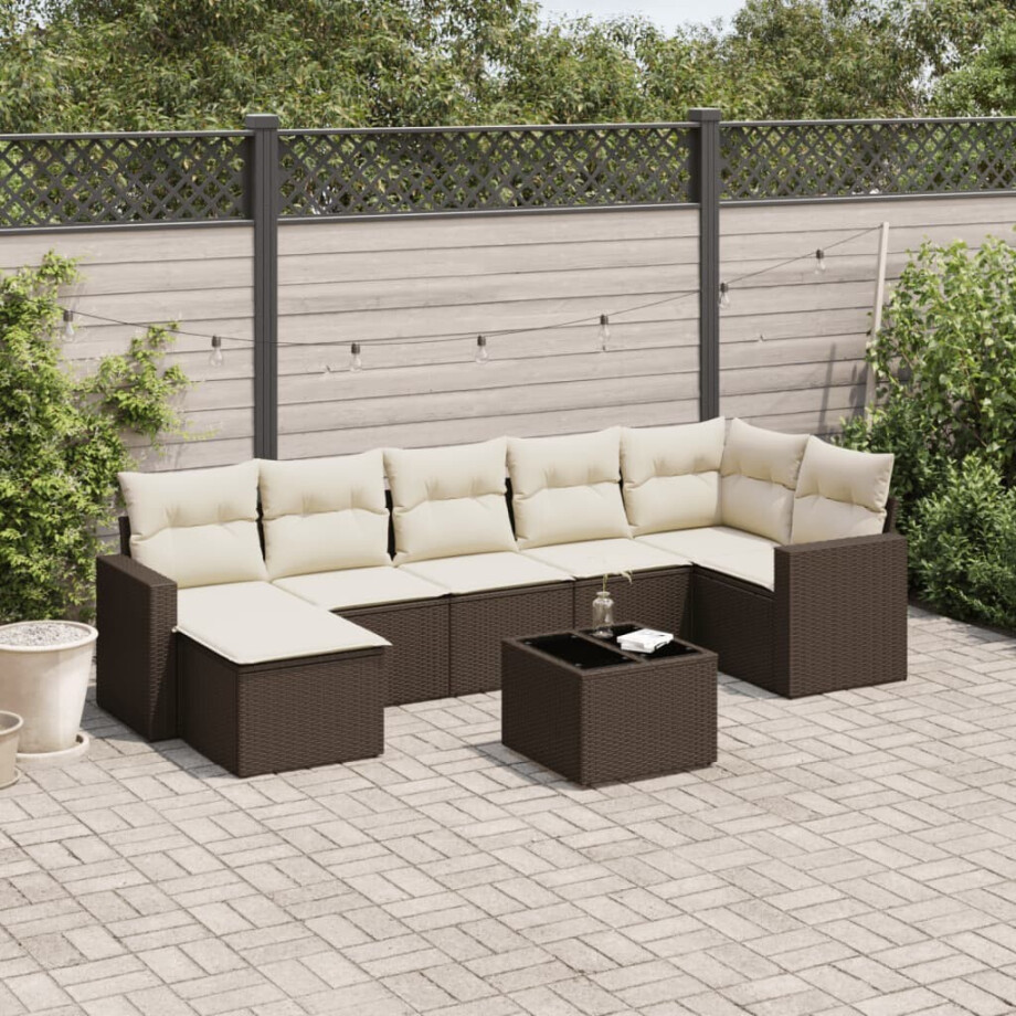 vidaXL 8-delige Loungeset met kussens poly rattan bruin afbeelding 1