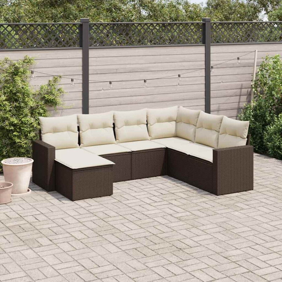 vidaXL 7-delige Loungeset met kussens poly rattan bruin afbeelding 1