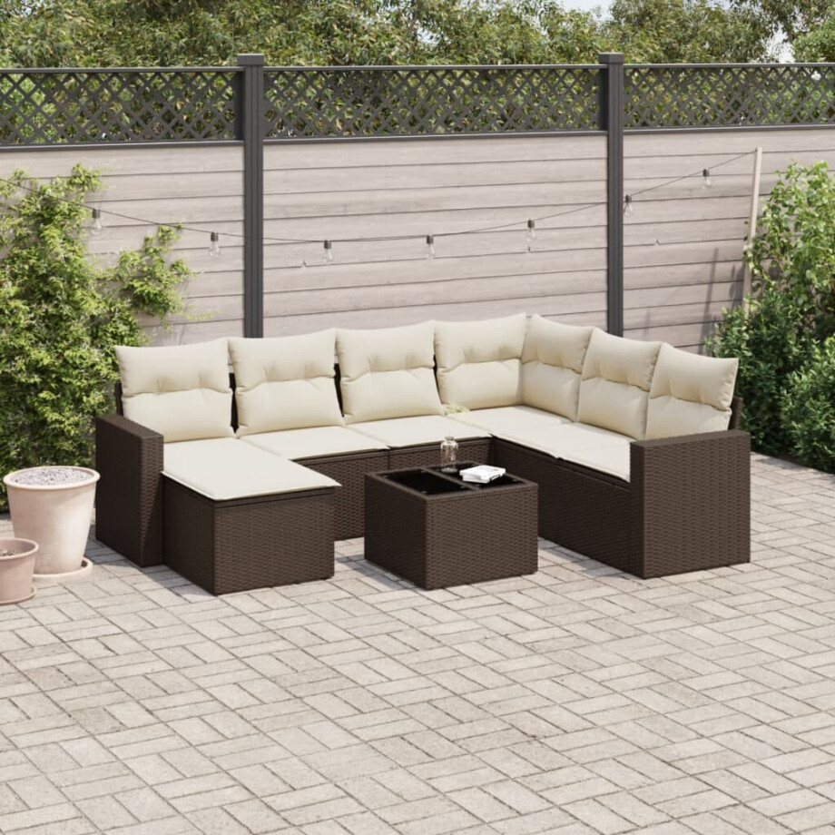 vidaXL 8-delige Loungeset met kussens poly rattan bruin afbeelding 1