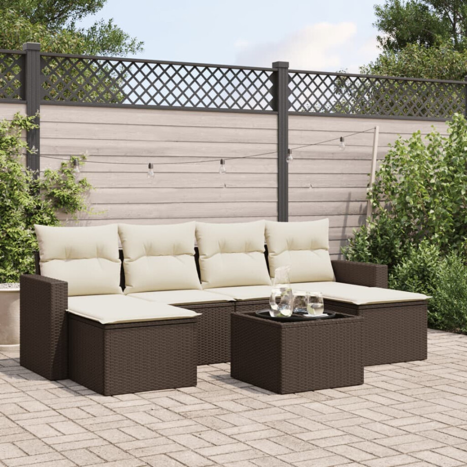 vidaXL 7-delige Loungeset met kussens poly rattan bruin afbeelding 1