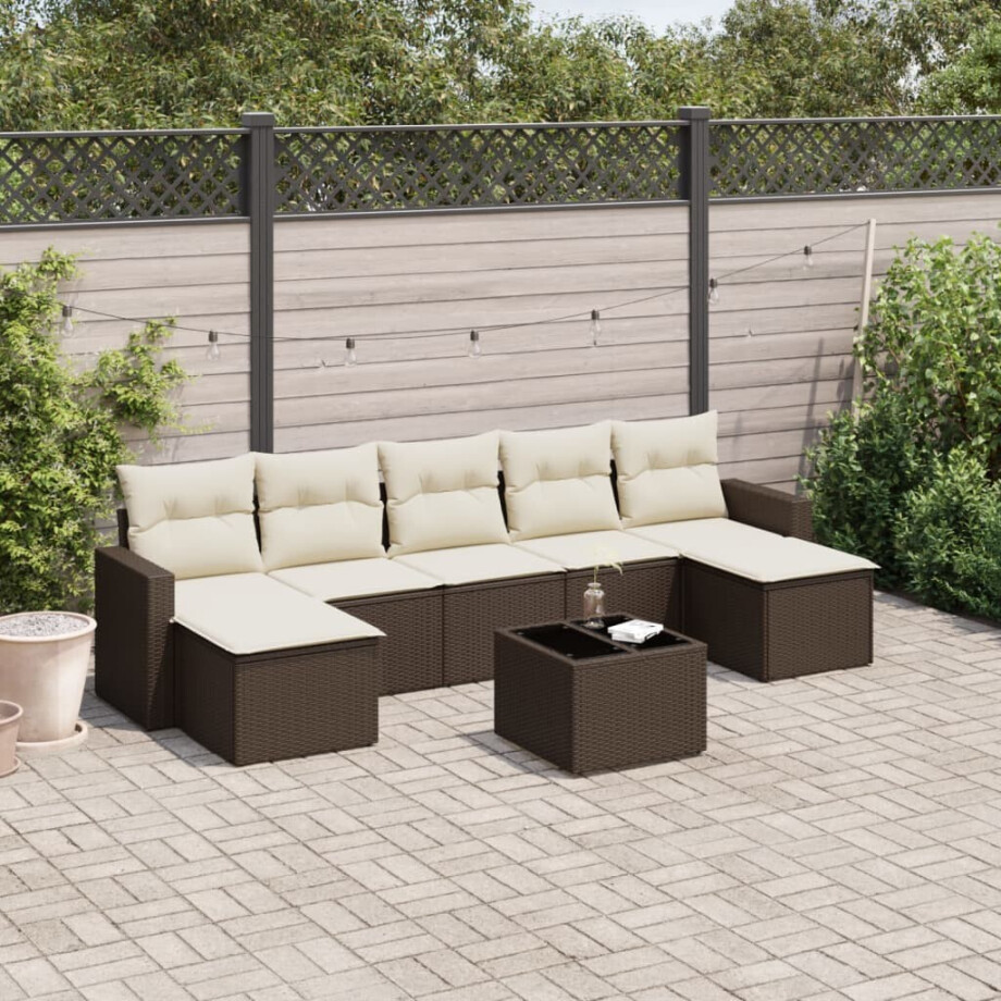 vidaXL 8-delige Loungeset met kussens poly rattan bruin afbeelding 1