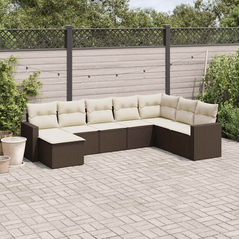 vidaXL 8-delige Loungeset met kussens poly rattan bruin afbeelding 1