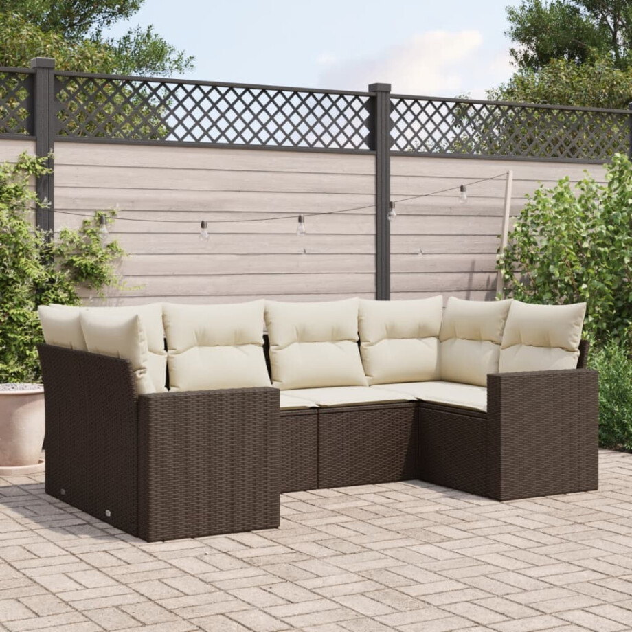 vidaXL 6-delige Loungeset met kussens poly rattan bruin afbeelding 1