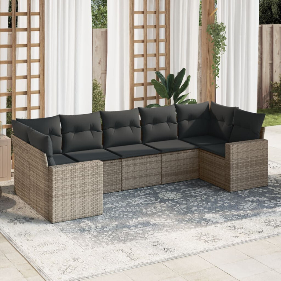 vidaXL 7-delige Loungeset met kussens poly rattan grijs afbeelding 1