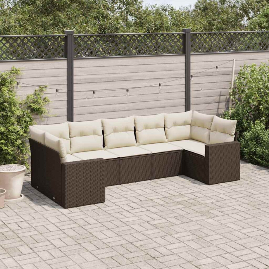 vidaXL 7-delige Loungeset met kussens poly rattan bruin afbeelding 1