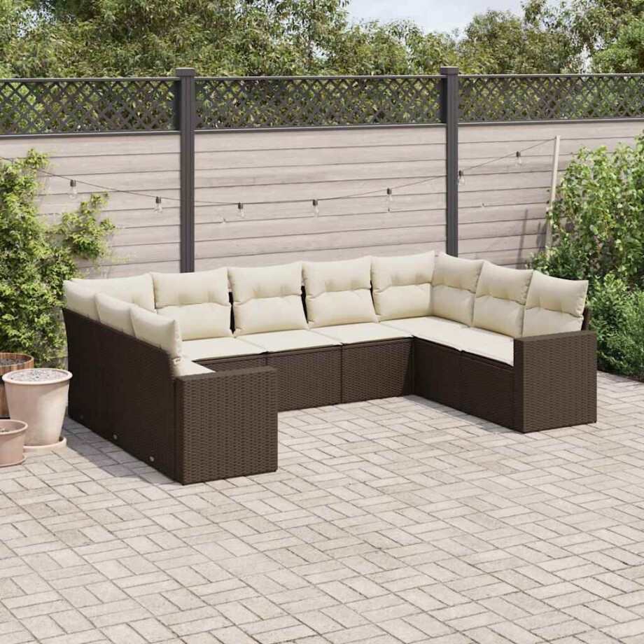 vidaXL 9-delige Loungeset met kussens poly rattan bruin afbeelding 1