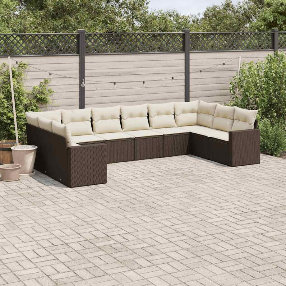 vidaXL 10-delige Loungeset met kussens poly rattan bruin afbeelding 1