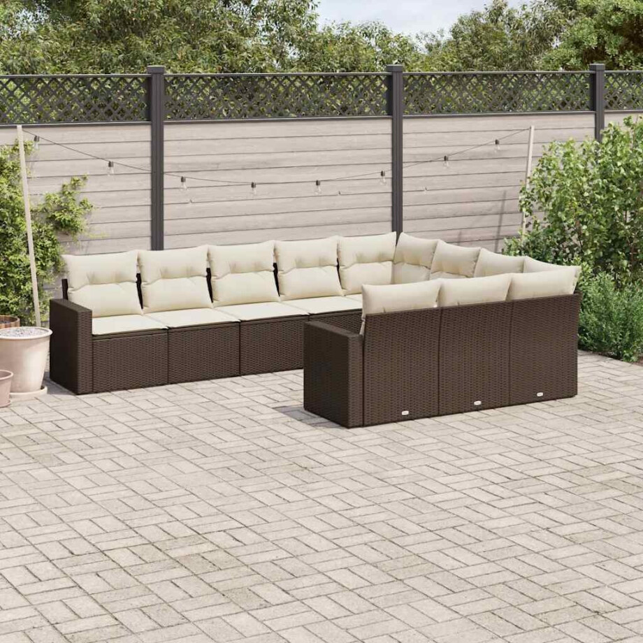 vidaXL 10-delige Loungeset met kussens poly rattan bruin afbeelding 1