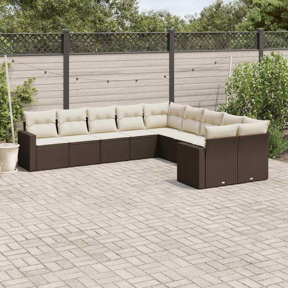 vidaXL 10-delige Loungeset met kussens poly rattan bruin afbeelding 1