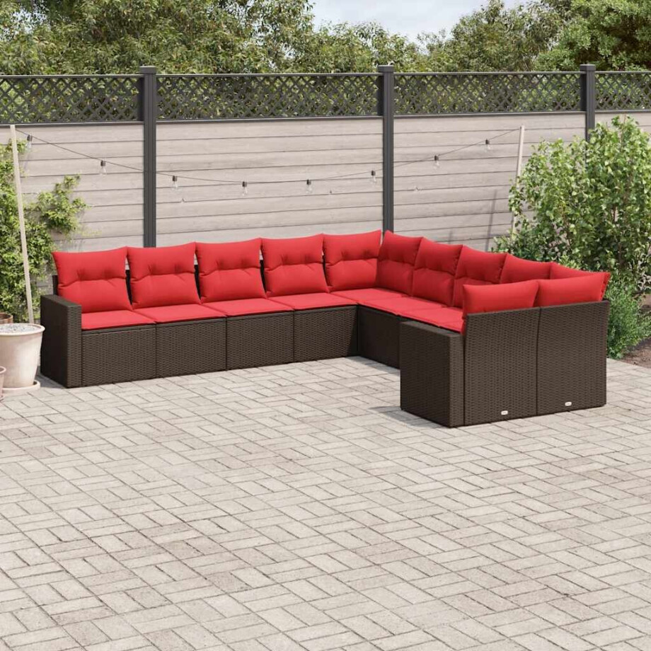 vidaXL 10-delige Loungeset met kussens poly rattan bruin afbeelding 1