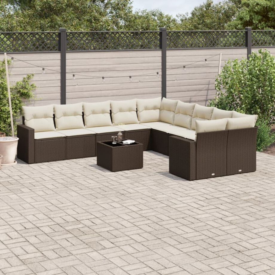 vidaXL 11-delige Loungeset met kussens poly rattan bruin afbeelding 1