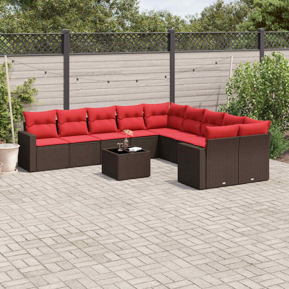 vidaXL 11-delige Loungeset met kussens poly rattan bruin afbeelding 1