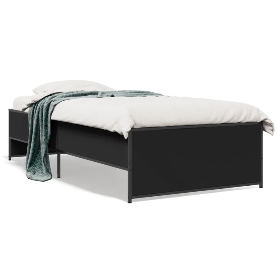 vidaXL Bedframe bewerkt hout en metaal zwart 100x200 cm afbeelding 1