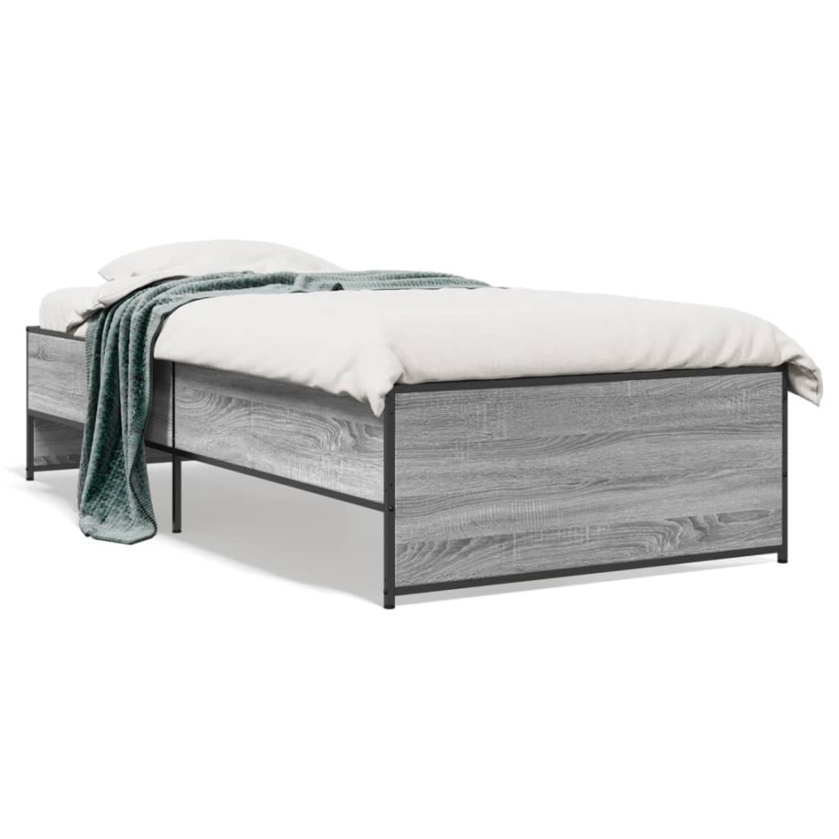 vidaXL Bedframe bewerkt hout en metaal grijs sonoma eiken 100x200 cm vidaXL Bedframe bewerkt hout en metaal grijs sonoma eiken 100x200 cm afbeelding 1