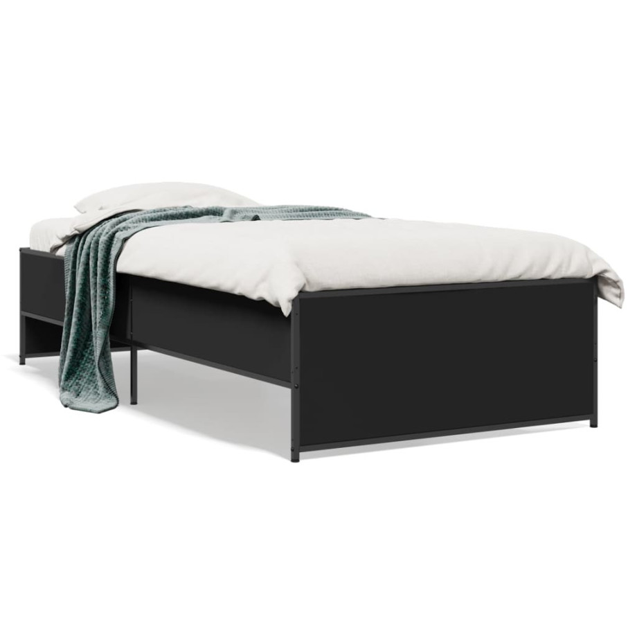 vidaXL Bedframe bewerkt hout en metaal zwart 75x190 cm afbeelding 1