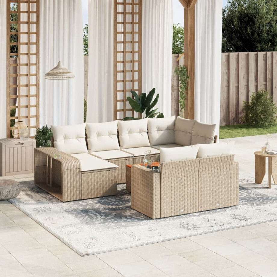 vidaXL 11-delige Tuinset met kussens poly rattan beige vidaXL 11-delige Tuinset met kussens poly rattan beige afbeelding 1