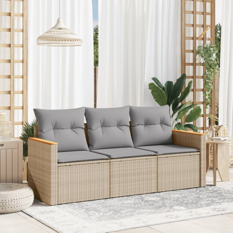 vidaXL 3-delige Loungeset met kussens poly rattan gemengd beige vidaXL 3-delige Loungeset met kussens poly rattan gemengd beige afbeelding 1