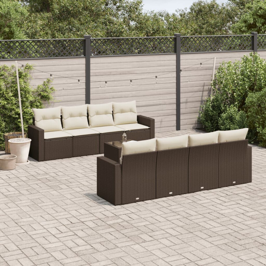 vidaXL 9-delige Loungeset met kussens poly rattan bruin vidaXL 9-delige Loungeset met kussens poly rattan bruin afbeelding 1