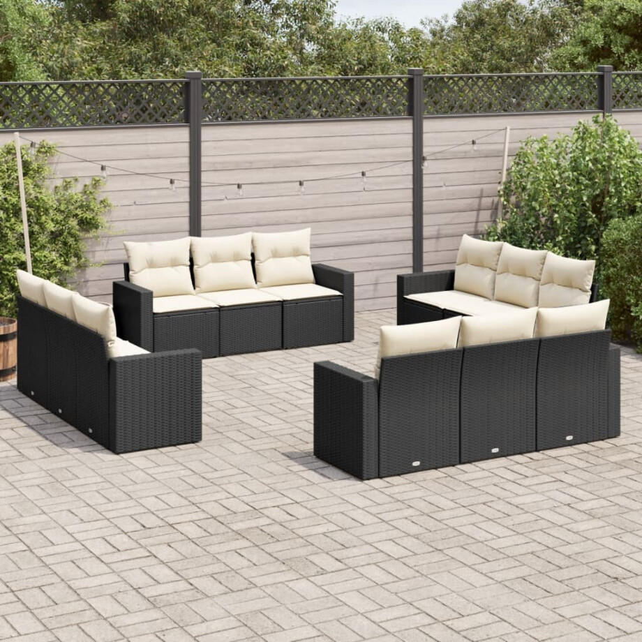 vidaXL 12-delige Loungeset met kussens poly rattan zwart afbeelding 1