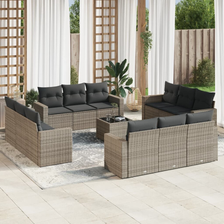 vidaXL 13-delige Loungeset met kussens poly rattan grijs vidaXL 13-delige Loungeset met kussens poly rattan grijs afbeelding 1