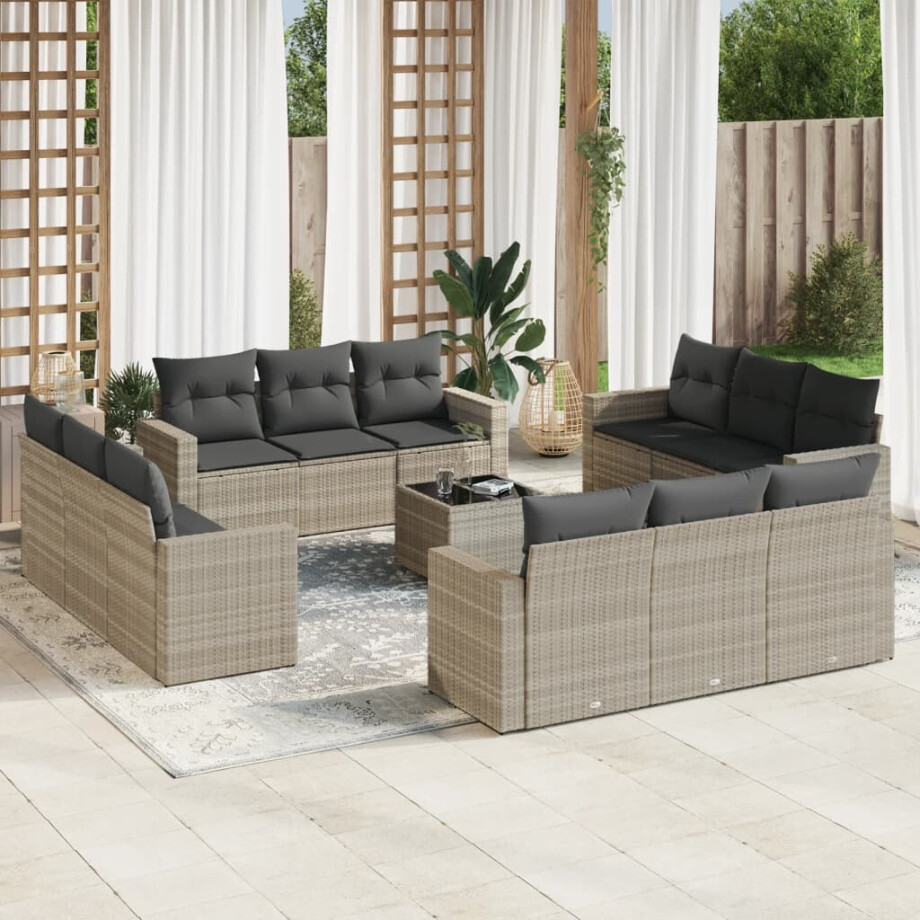 vidaXL 13-delige Loungeset met kussens poly rattan lichtgrijs vidaXL 13-delige Loungeset met kussens poly rattan lichtgrijs afbeelding 1