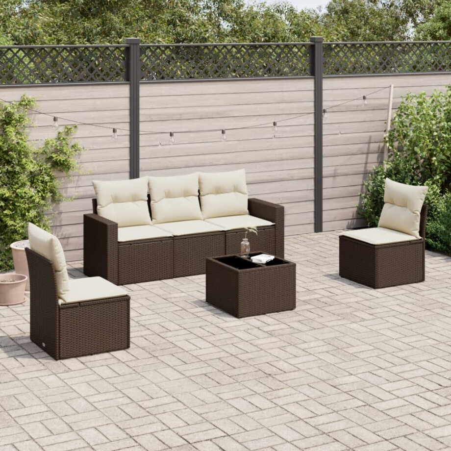 vidaXL 6-delige Loungeset met kussens poly rattan bruin afbeelding 1