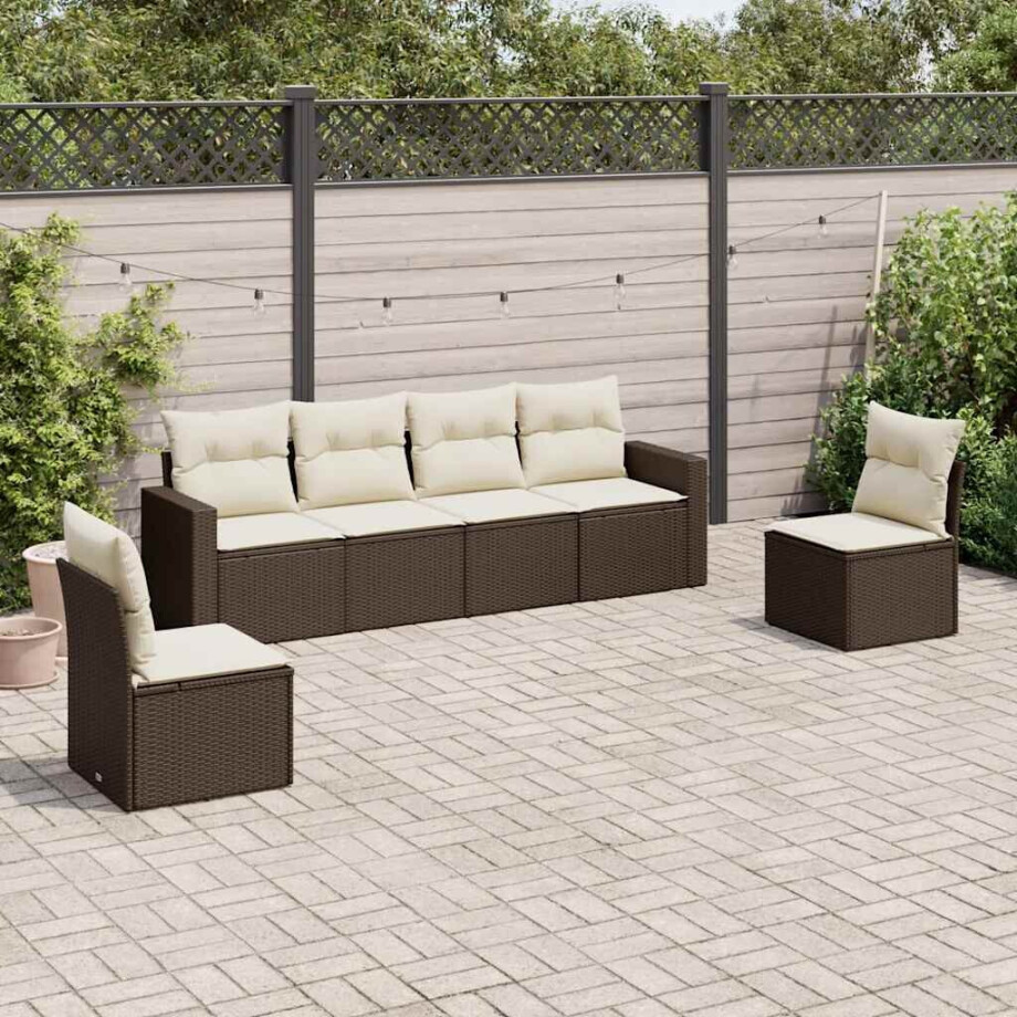 vidaXL 6-delige Loungeset met kussens poly rattan bruin afbeelding 1