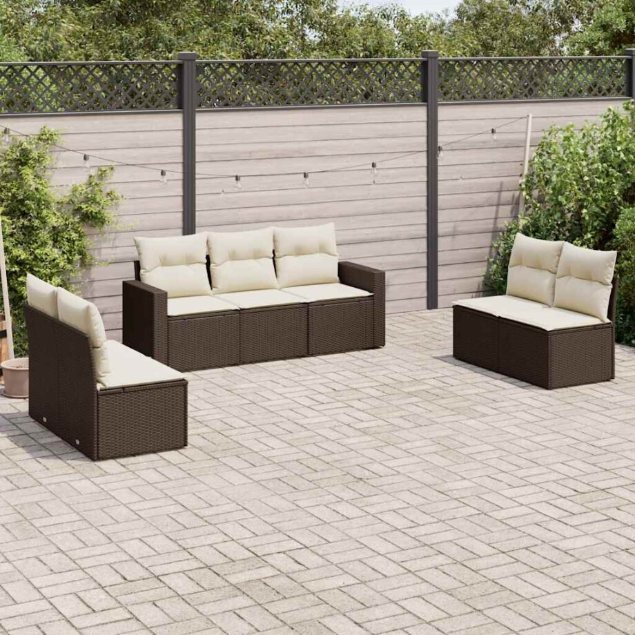 vidaXL 7-delige Loungeset met kussens poly rattan bruin afbeelding 1