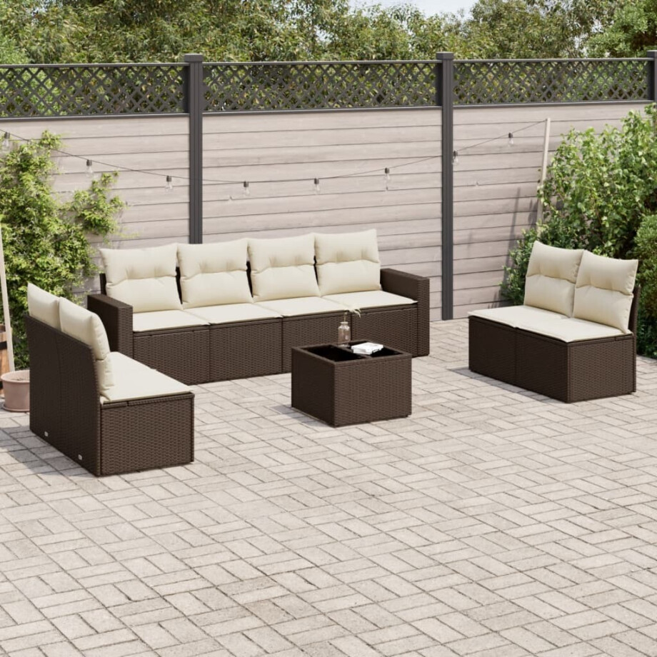 vidaXL 9-delige Loungeset met kussens poly rattan bruin afbeelding 1