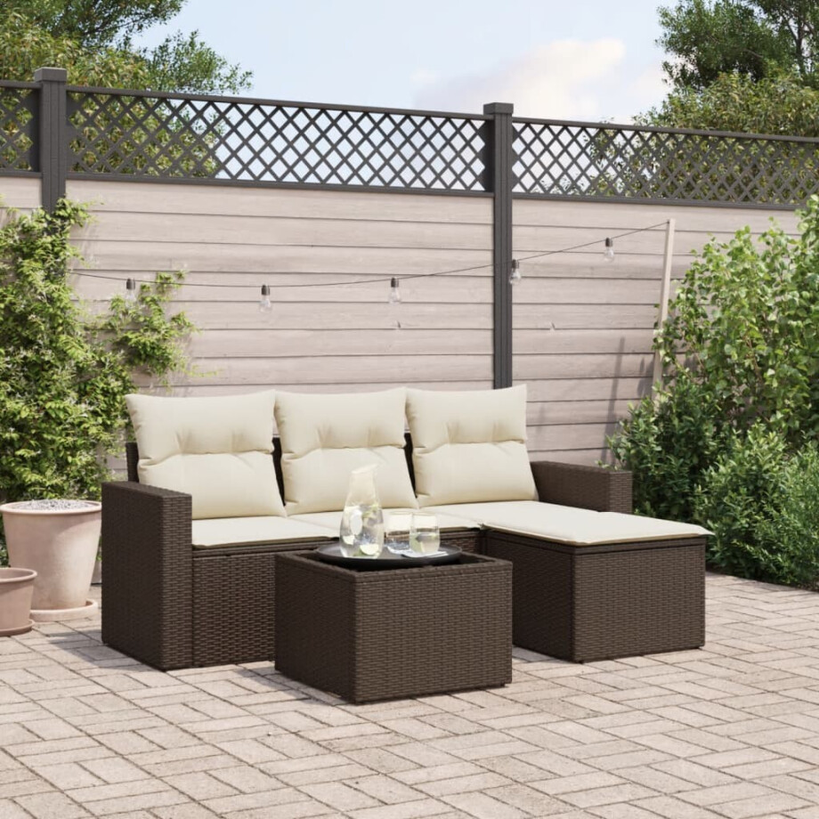 vidaXL 5-delige Loungeset met kussens poly rattan bruin vidaXL 5-delige Loungeset met kussens poly rattan bruin afbeelding 1