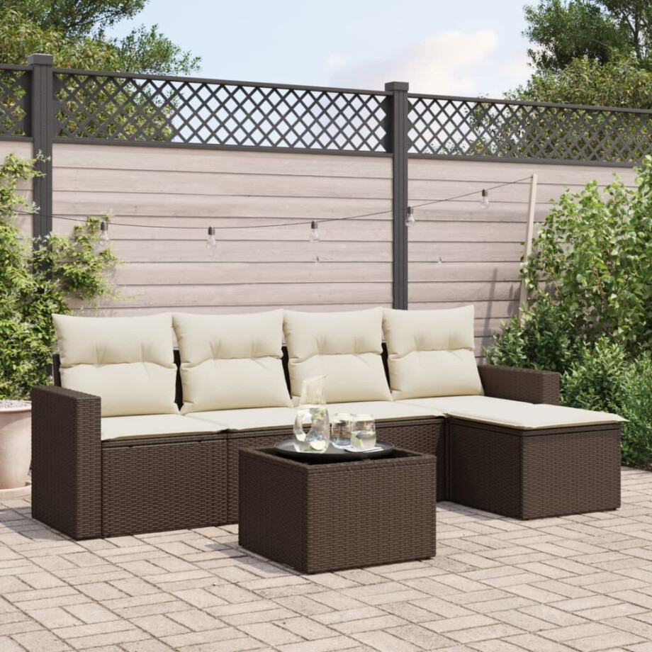 vidaXL 6-delige Loungeset met kussens poly rattan bruin afbeelding 1