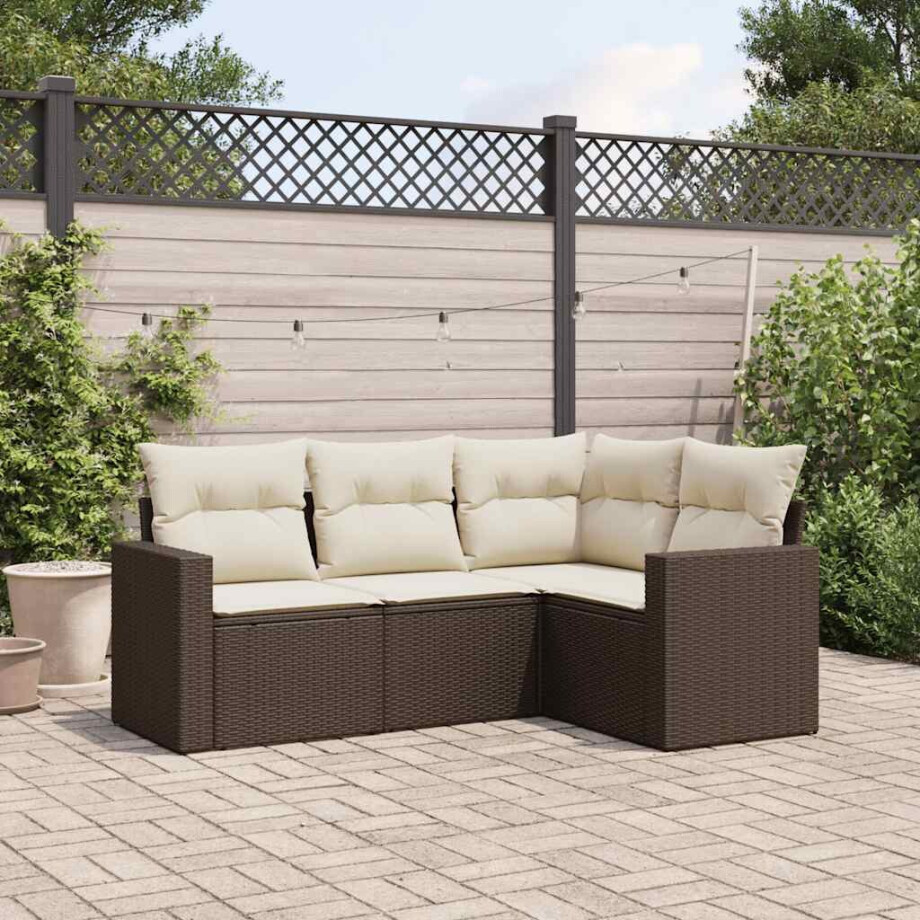 vidaXL 4-delige Loungeset met kussens poly rattan bruin afbeelding 1