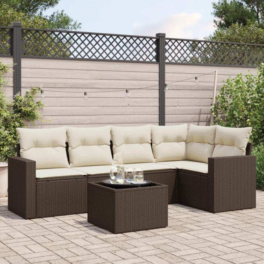 vidaXL 6-delige Loungeset met kussens poly rattan bruin afbeelding 1