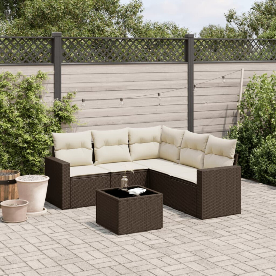 vidaXL 6-delige Loungeset met kussens poly rattan bruin afbeelding 1