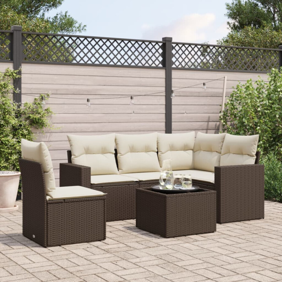 vidaXL 6-delige Loungeset met kussens poly rattan bruin afbeelding 1