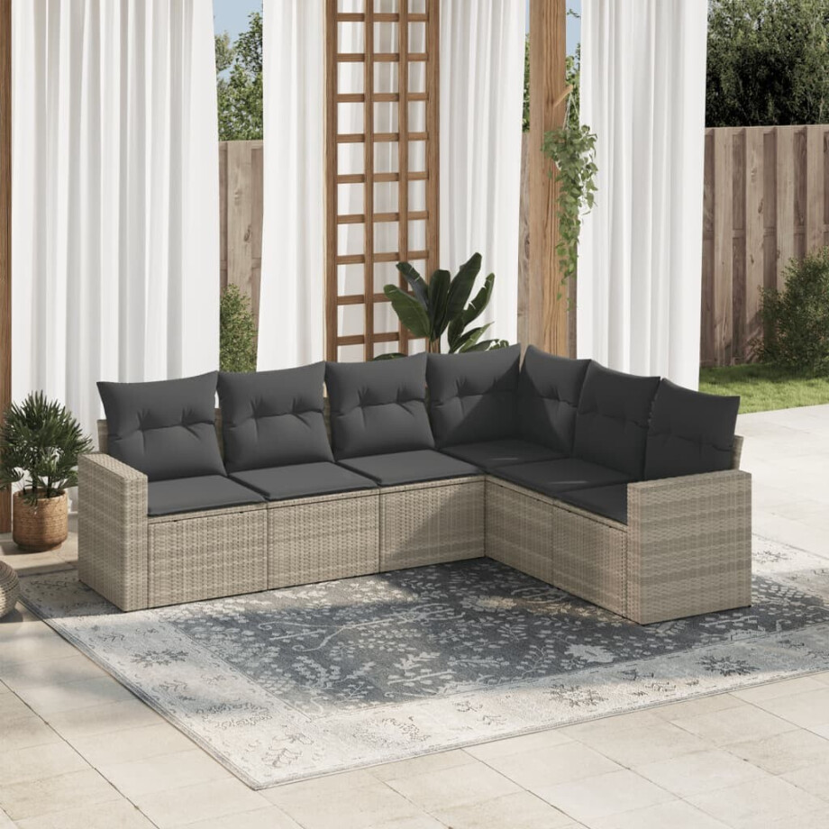 vidaXL 6-delige Loungeset met kussens poly rattan lichtgrijs afbeelding 1