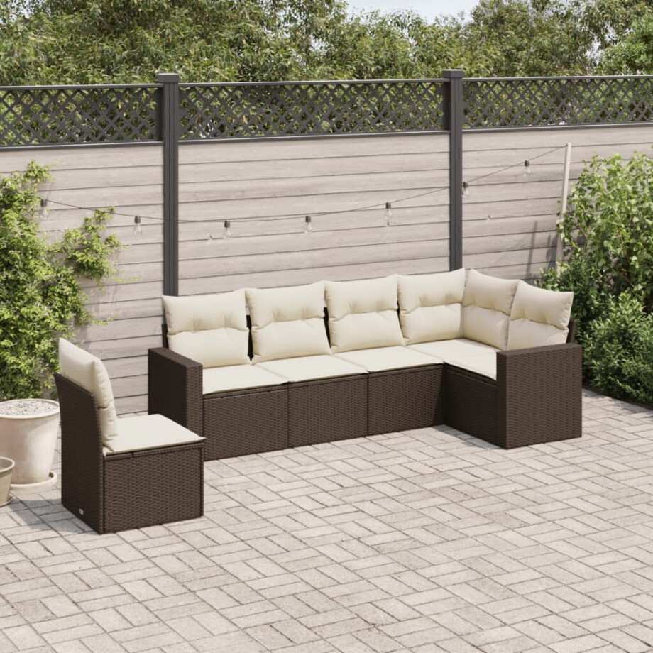 vidaXL 6-delige Loungeset met kussens poly rattan bruin afbeelding 1