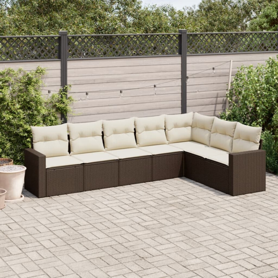 vidaXL 7-delige Loungeset met kussens poly rattan bruin afbeelding 1