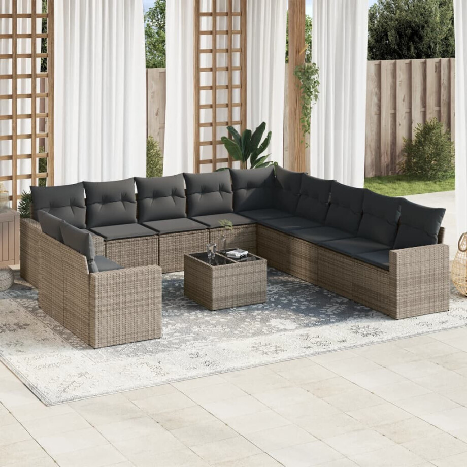 vidaXL 12-delige Loungeset met kussens poly rattan grijs afbeelding 1