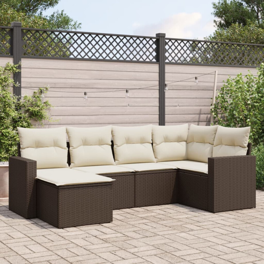 vidaXL 6-delige Loungeset met kussens poly rattan bruin afbeelding 1