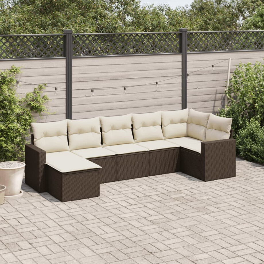 vidaXL 7-delige Loungeset met kussens poly rattan bruin vidaXL 7-delige Loungeset met kussens poly rattan bruin afbeelding 1